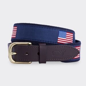 Vineyard Vines boys kids USA Flag America Brown Leather & Navy Flag Belt size 30